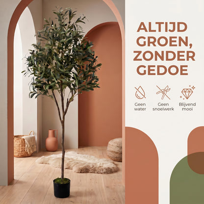 IvoQ Kunst Olijfboom 180 cm - Realistische Kunstplant met Pot en Olijven