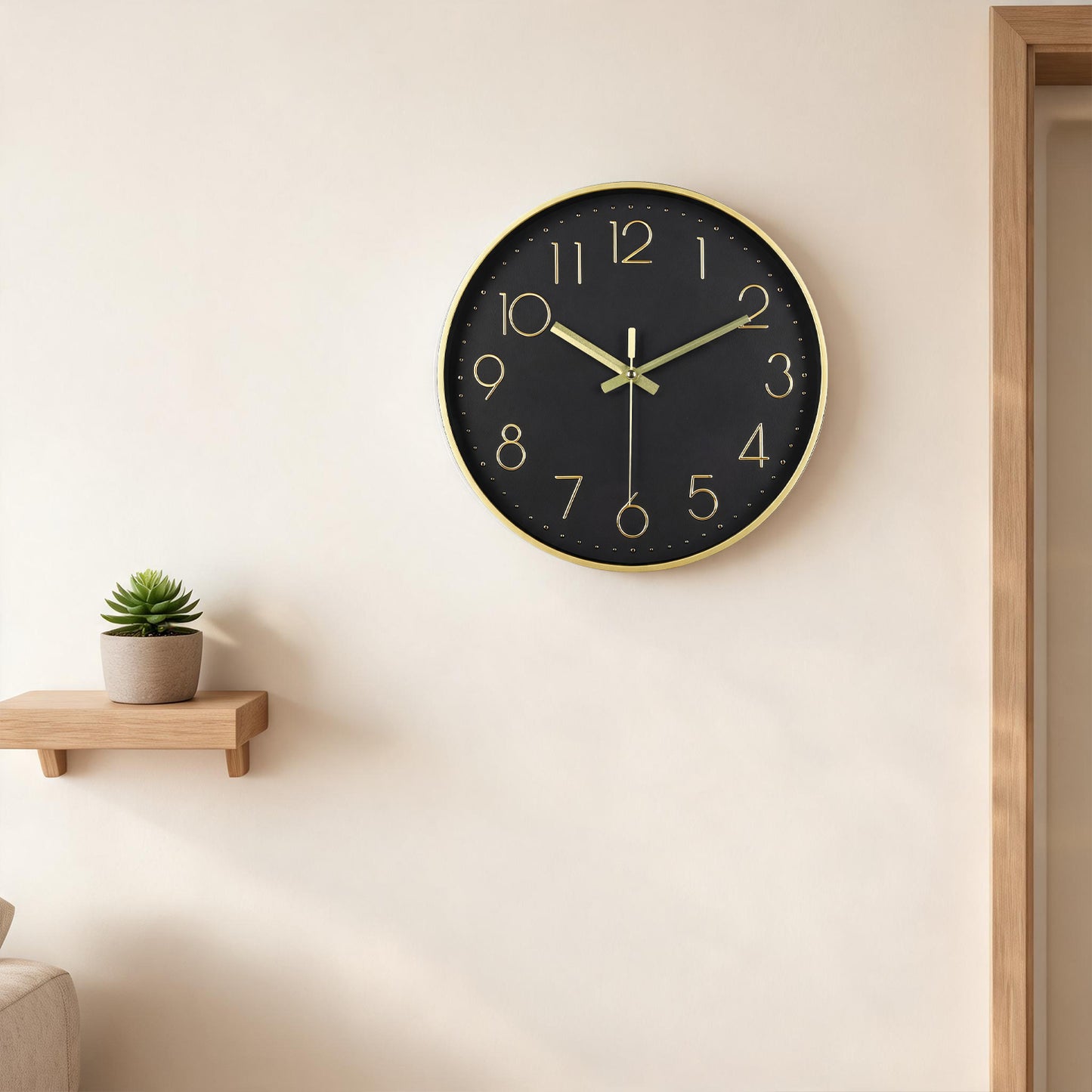 IvoQ Moderne Wandklok - Zwart/Goud - 30 cm - Stil Uurwerk - 3D Muurklok