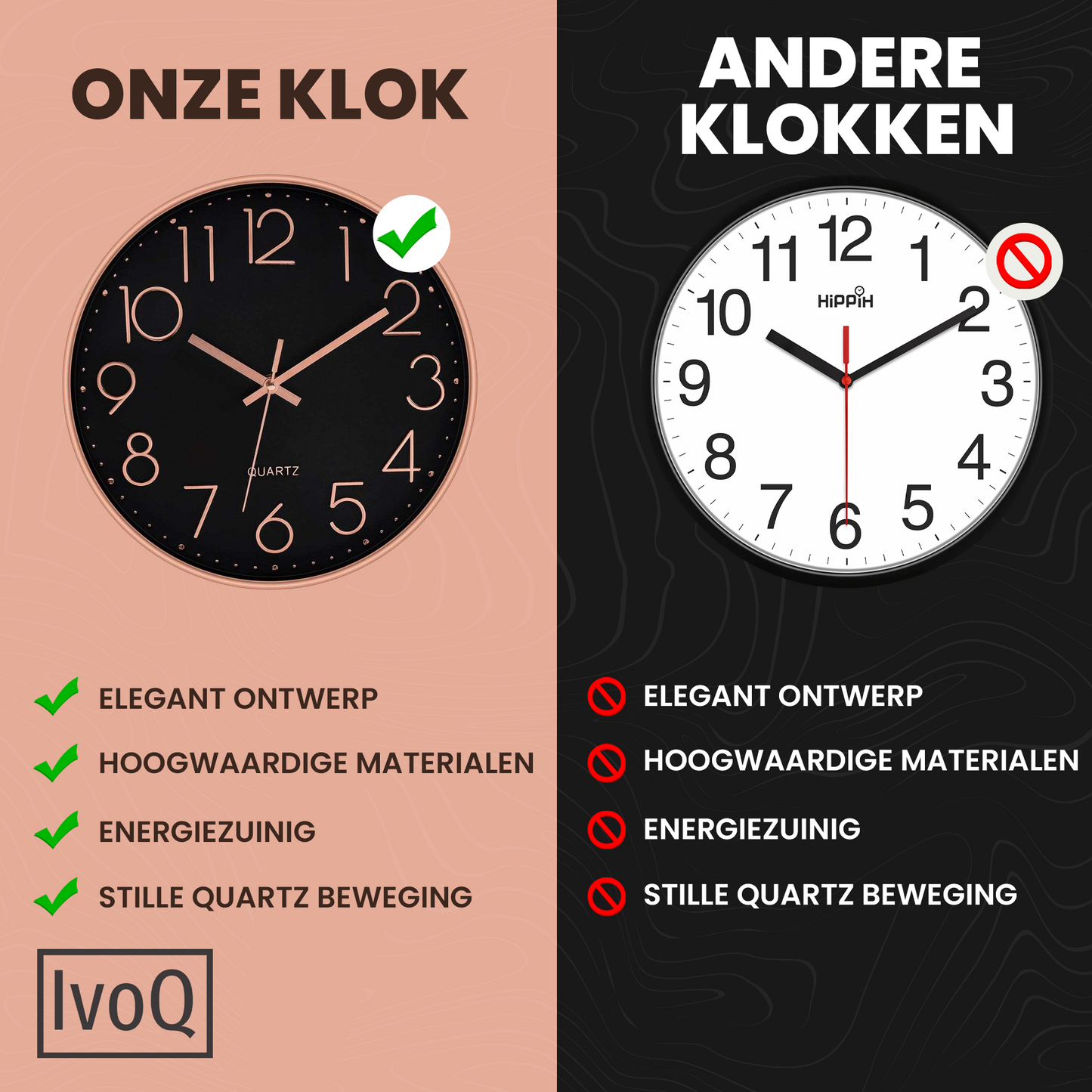 IvoQ Moderne Wandklok – Stijlvol Zwart met Koperaccent – Ø 30 cm