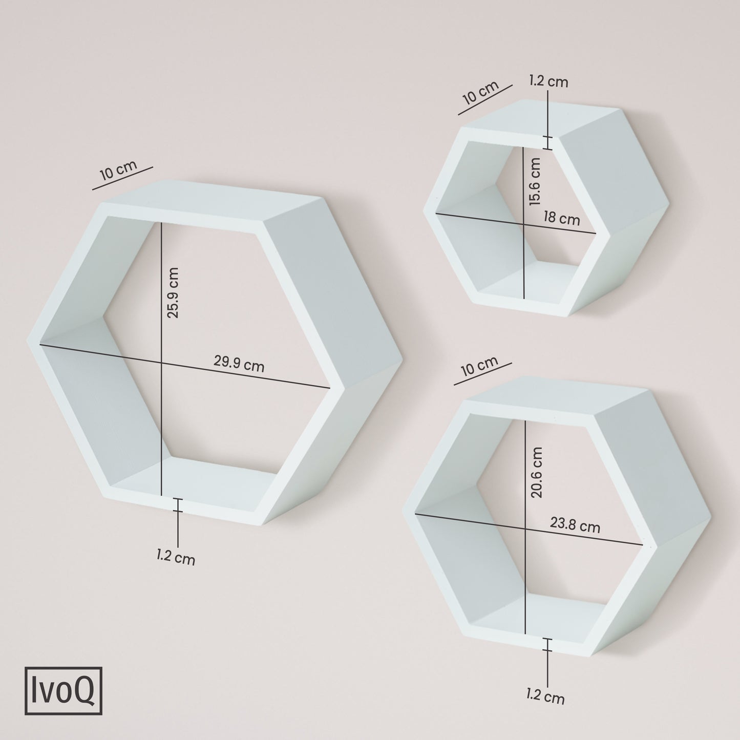 IvoQ Wandplanken Hexagon Set 3 stuks Wit-IvoQ