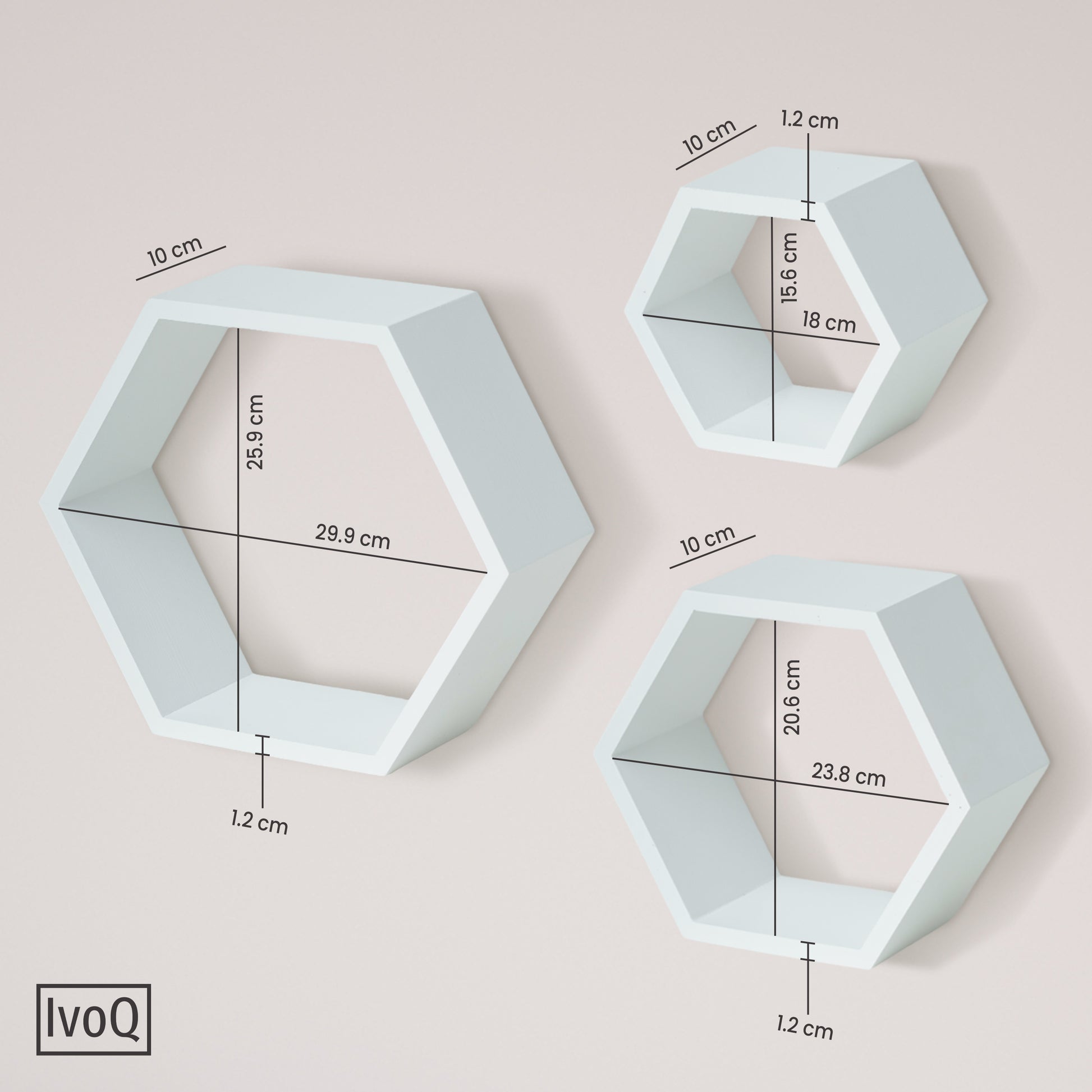 IvoQ Wandplanken Hexagon Set 3 stuks Wit-IvoQ