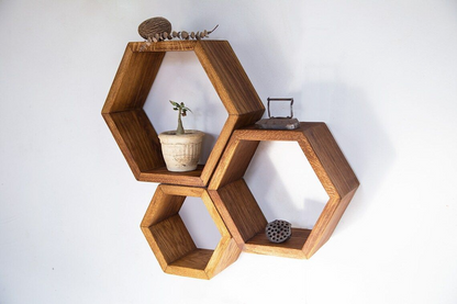 IvoQ Wandplanken Hexagon Set 3 stuks