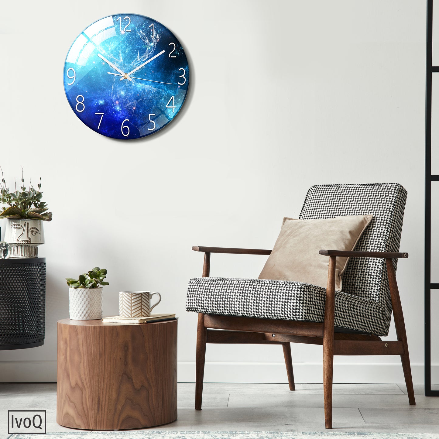 IvoQ Stille Wandklok Blauw – Blauwe Sterrenhemel – Ø 30 cm – Modern 3D Design