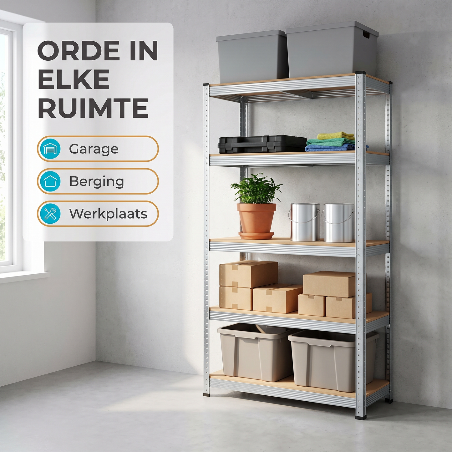 IvoQ Stellingkast – 180 x 90 x 40 cm – 5 Verstelbare Planken – 875 kg Draagvermogen – Verzinkt Staal