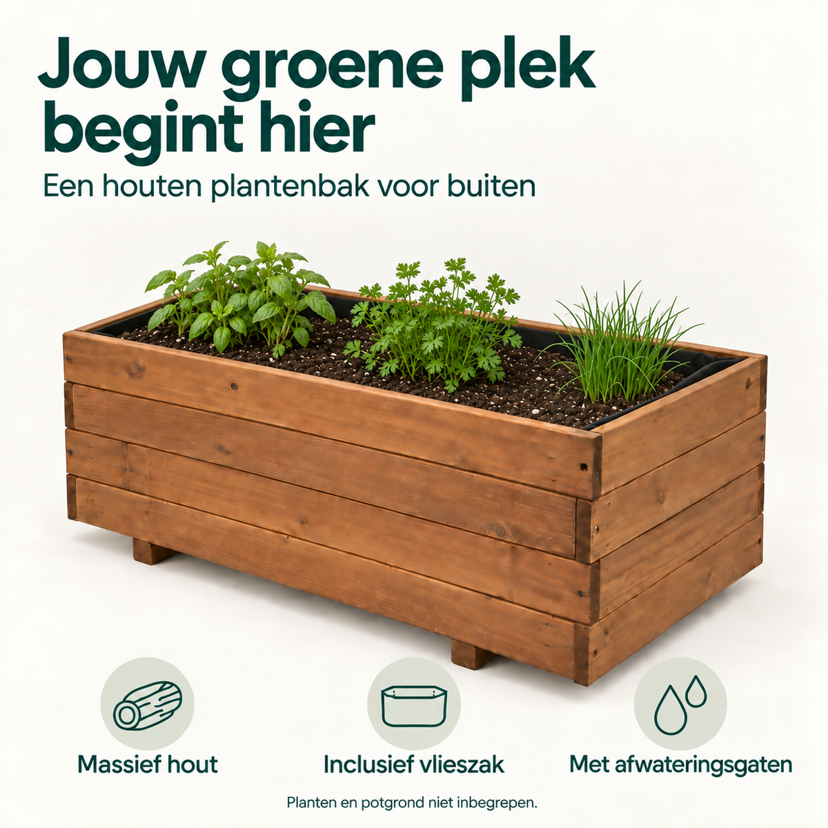 IvoQ Houten Plantenbak – 80 x 40 x 32 cm – FSC Hout – Voor Groenten, Bloemen & Kruiden – Met Drainage en Vlieszak – Voor Tuin & Balkon