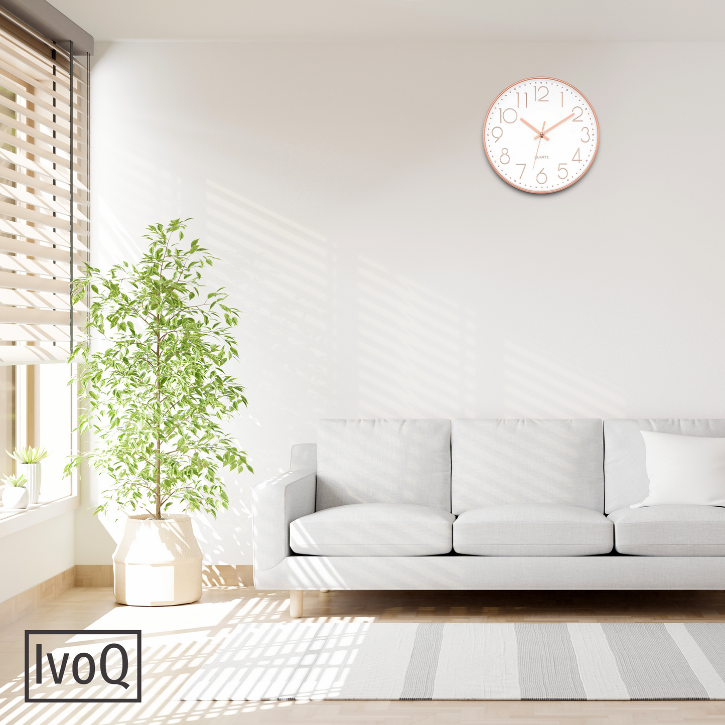 IvoQ Stijlvolle Wandklok - Modern Design - 30 cm - Wit - Stille wandklok