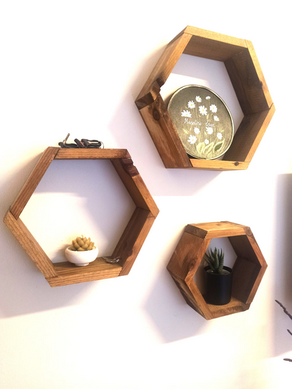 IvoQ Wandplanken Hexagon Set 3 stuks