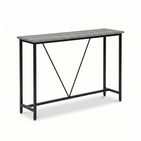 IvoQ Wandtafel – Smalle Consoletafel 120 × 23 × 74 cm – Grijze Houtlook – Zwart Metalen Frame