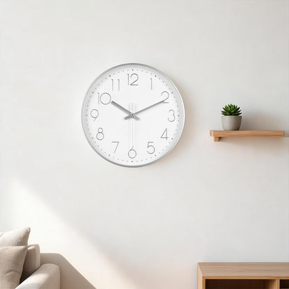 IvoQ Moderne Wandklok 30 cm - 3D Muurklok met Stil Uurwerk - Analoog - Zilver/Wit