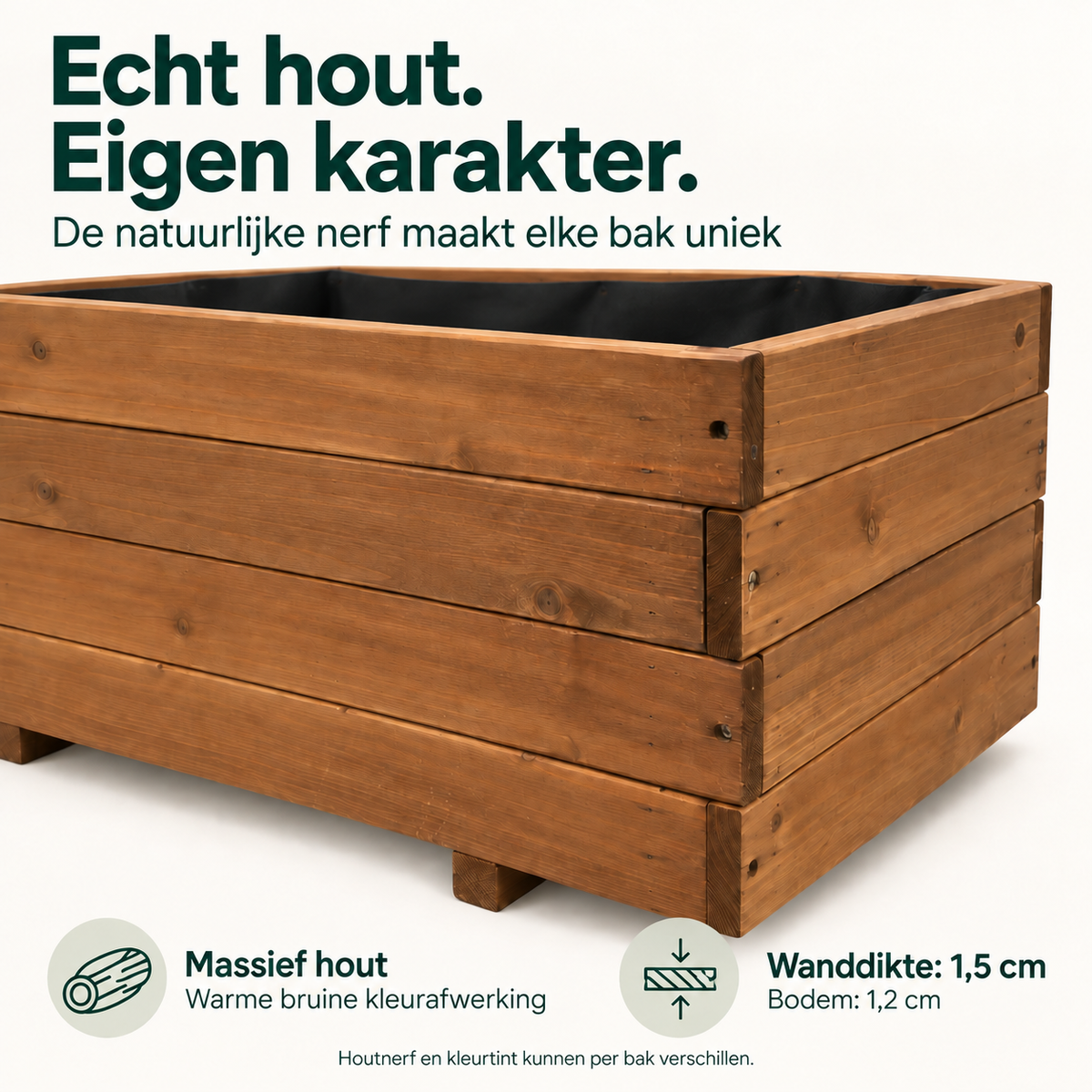 IvoQ Houten Plantenbak – 80 x 40 x 32 cm – FSC Hout – Voor Groenten, Bloemen & Kruiden – Met Drainage en Vlieszak – Voor Tuin & Balkon
