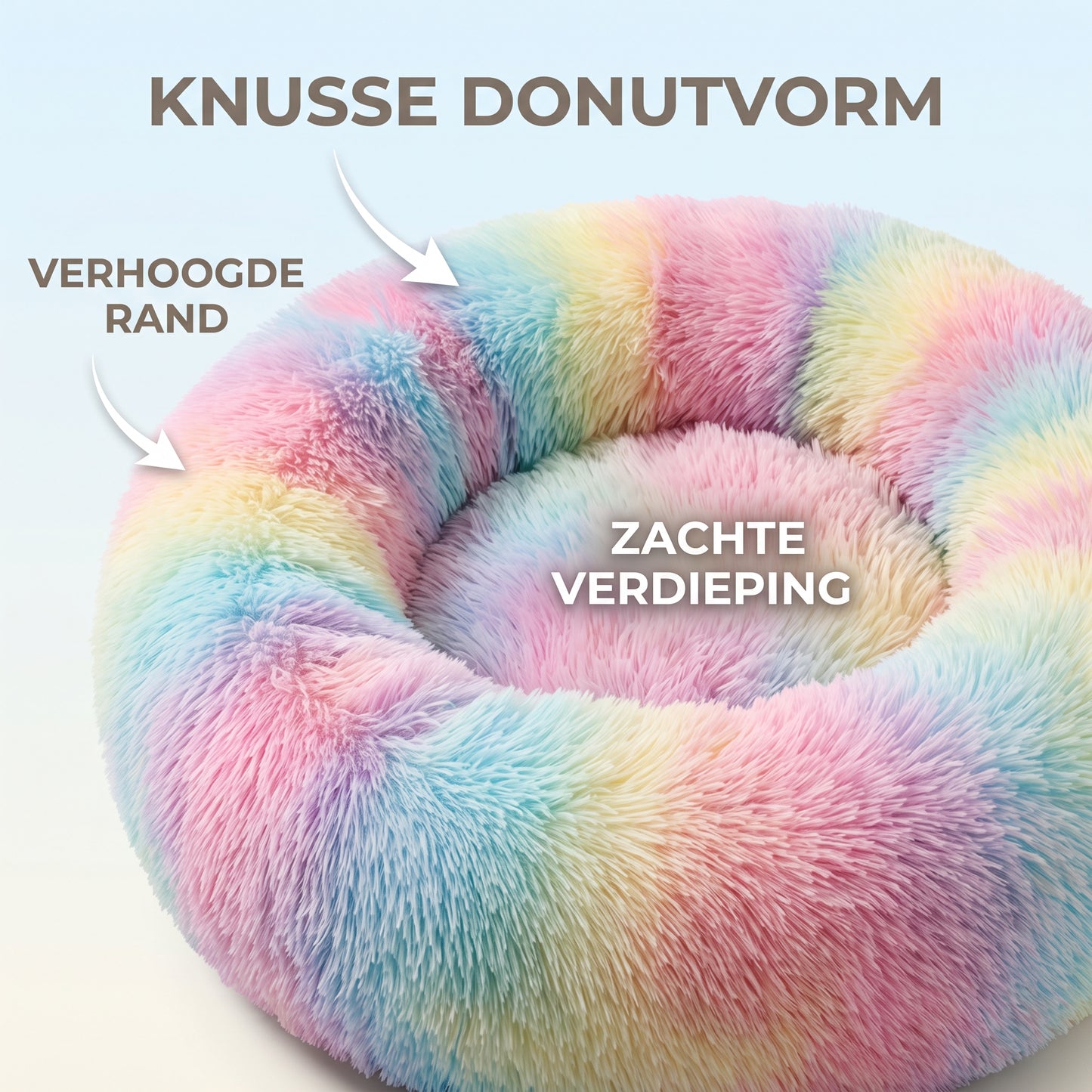 IvoQ Donut Kattenmand – Ø 40 cm – Zacht Pluche Kattenbed voor Katten en Kleine Honden – Regenboog