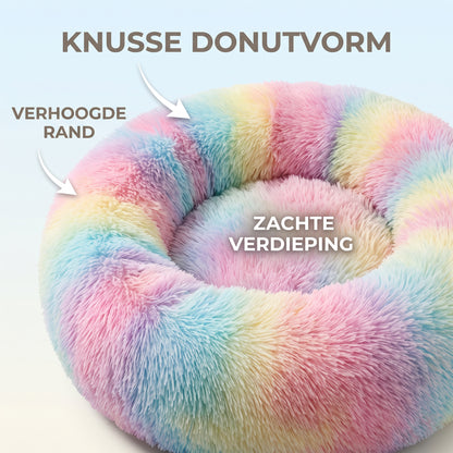 IvoQ Donut Kattenmand – Ø 40 cm – Zacht Pluche Kattenbed voor Katten en Kleine Honden – Regenboog