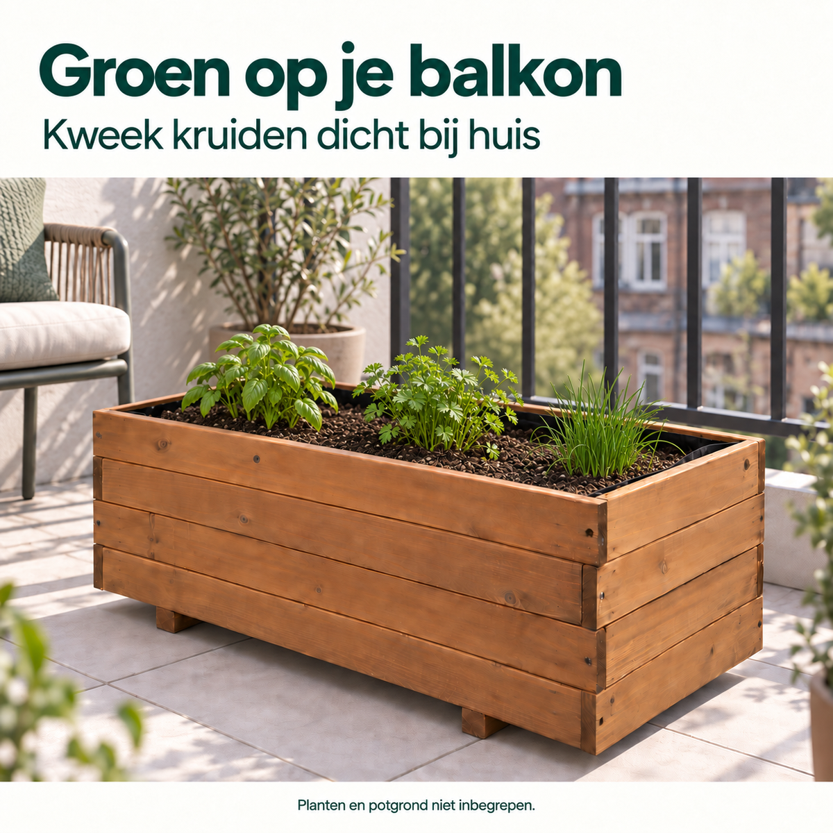 IvoQ Houten Plantenbak – 80 x 40 x 32 cm – FSC Hout – Voor Groenten, Bloemen & Kruiden – Met Drainage en Vlieszak – Voor Tuin & Balkon