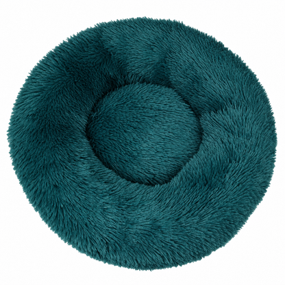 IvoQ Hondenmand Donut - Kattenmand - Zacht Pluche - Verhoogde Rand - Ø 50 cm - Petrolblauw