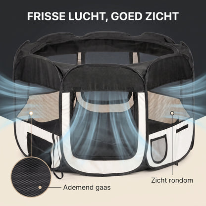 IvoQ Opvouwbare Puppyren met Dak – 114 x 114 x 58 cm – Zwart/Crème