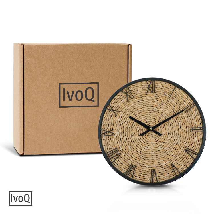 IvoQ Wandklok met Geweven Zeegras - Stille Kwartsbeweging - 40 cm - Rustiek & Modern Design