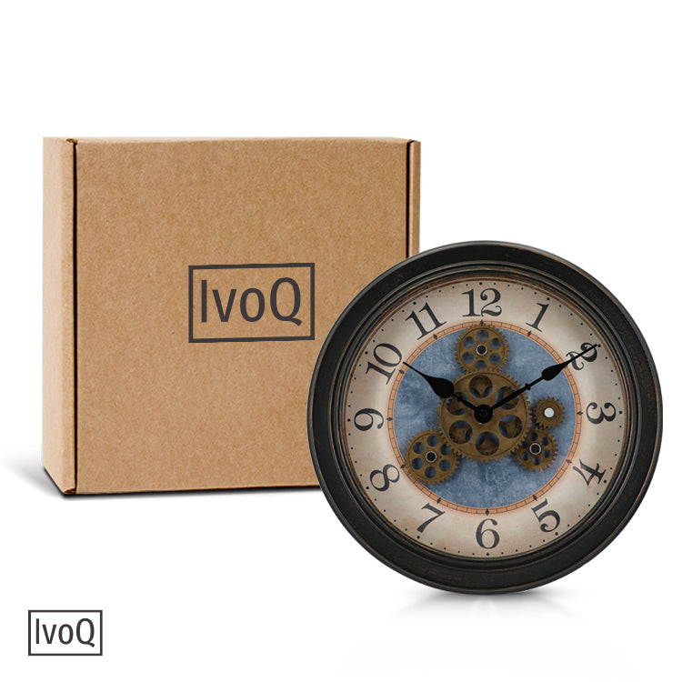 IvoQ Wandklok met Bewegende Tandwielen – Steampunk Design – 32 cm – Stijlvol en Functioneel