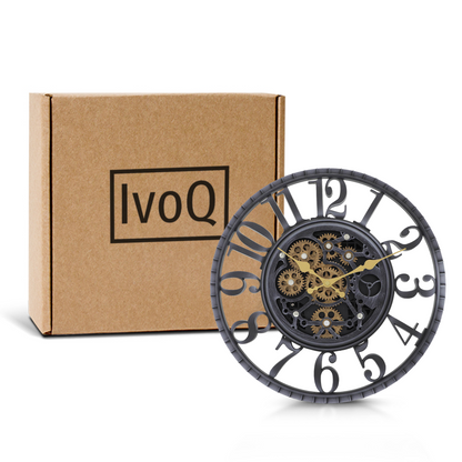 IvoQ Industriële Wandklok met Bewegende Tandwielen