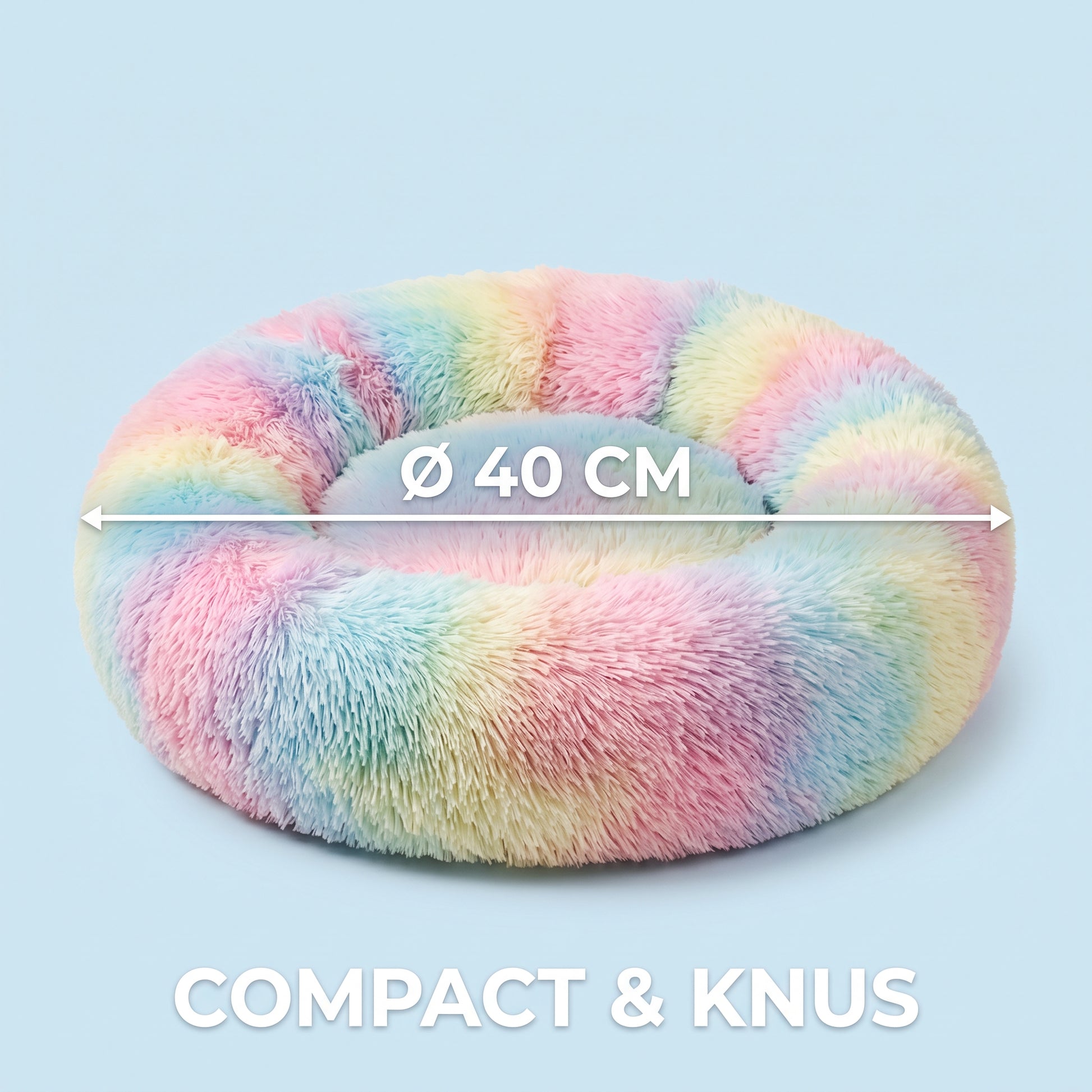 IvoQ Donut Kattenmand – Ø 40 cm – Zacht Pluche Kattenbed voor Katten en Kleine Honden – Regenboog