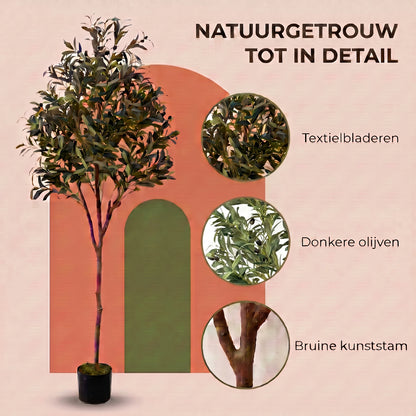 IvoQ Kunst Olijfboom 180 cm - Realistische Kunstplant met Pot en Olijven