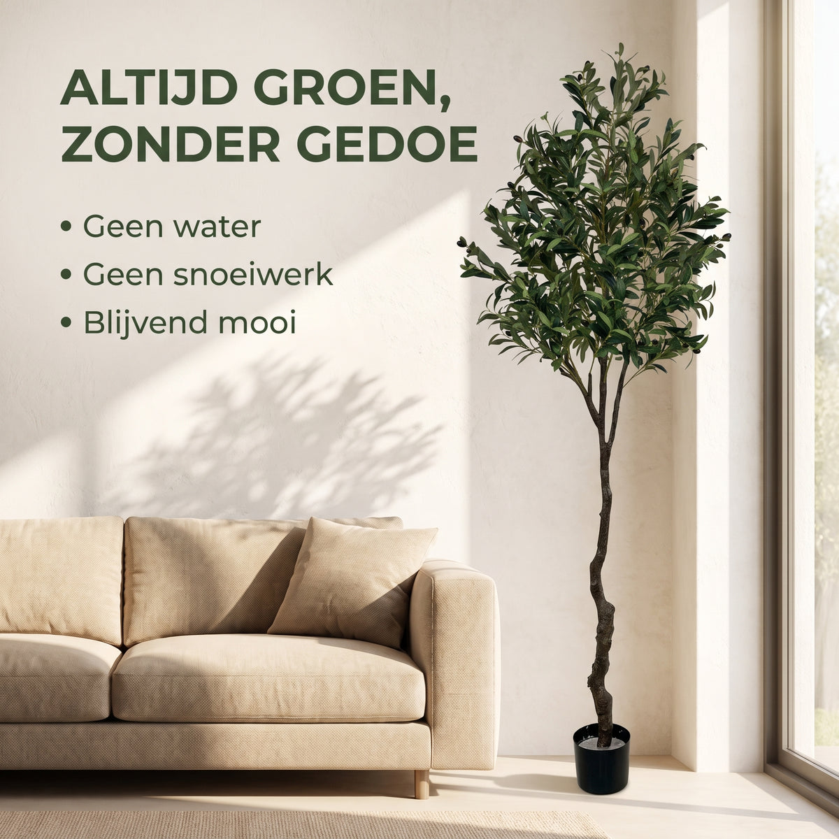 IvoQ Kunst Olijfboom 210 cm - Realistische XL Kunstplant met Olijven