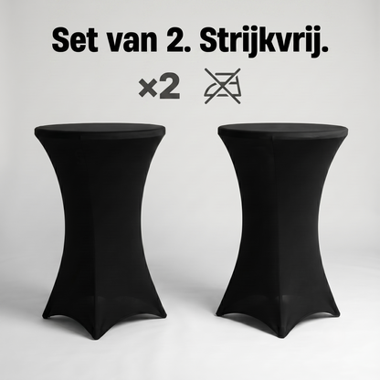 IvoQ Statafelrok Zwart - Set van 2 - ∅ 80x110 cm - Extra Dikke Statafelhoes - Luxe Stretch Tafelrok - Kreukvrij