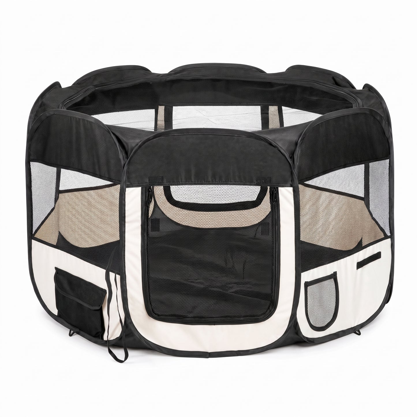 IvoQ Opvouwbare Puppyren met Dak – 114 x 114 x 58 cm – Zwart/Crème