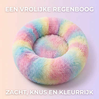 IvoQ Donut Kattenmand – Ø 40 cm – Zacht Pluche Kattenbed voor Katten en Kleine Honden – Regenboog