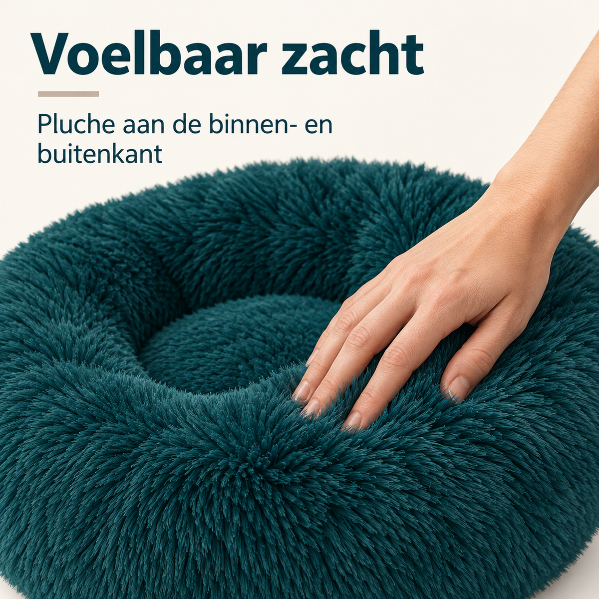 IvoQ Hondenmand Donut - Kattenmand - Zacht Pluche - Verhoogde Rand - Ø 50 cm - Petrolblauw