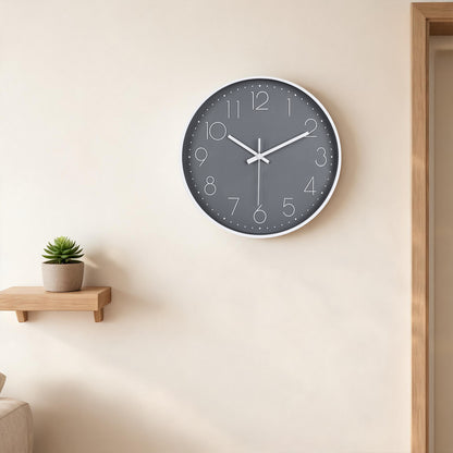 IvoQ Moderne Wandklok - Stil Uurwerk - Goed Leesbaar 3D Design - Ø 30 cm - Wit/Grijs