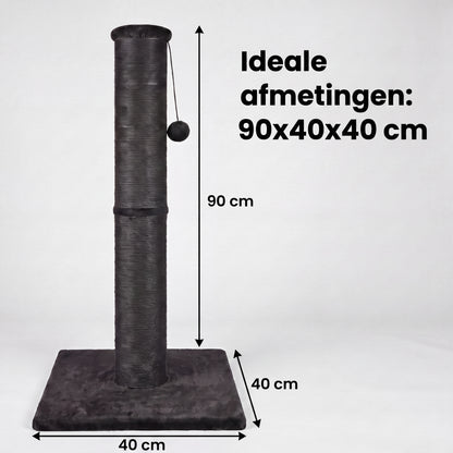 IvoQ Krabpaal voor Katten - 90 cm - Zwart - Stevige Kattenkrabpaal met Speelbal & Sisal - 90x40x40 cm