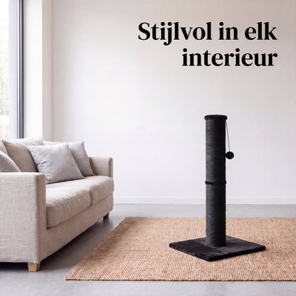 IvoQ Krabpaal voor Katten - 90 cm - Zwart - Stevige Kattenkrabpaal met Speelbal & Sisal - 90x40x40 cm