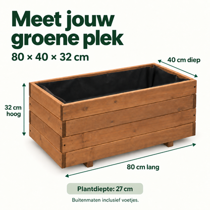IvoQ Houten Plantenbak – 80 x 40 x 32 cm – FSC Hout – Voor Groenten, Bloemen & Kruiden – Met Drainage en Vlieszak – Voor Tuin & Balkon