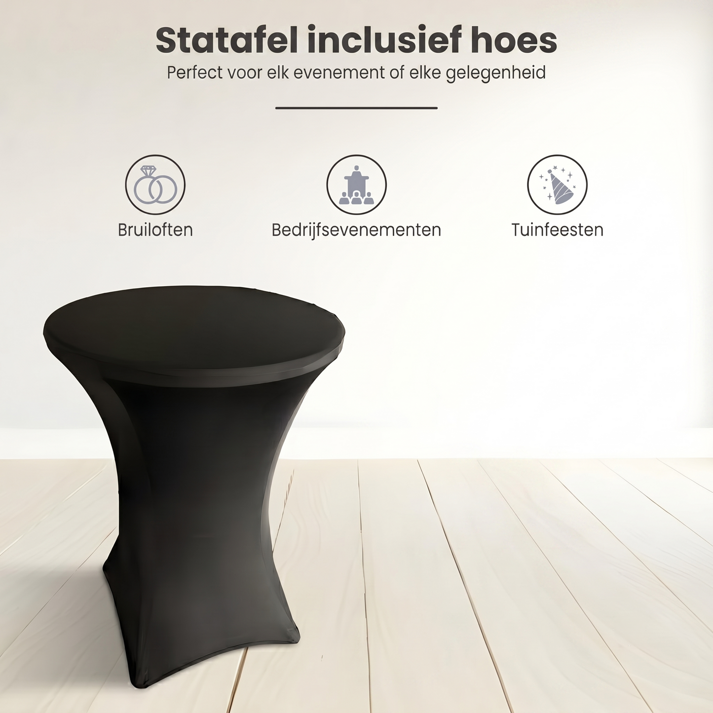 IvoQ Statafel Zwart – Inclusief Zwarte Stretchhoes – Ø80 cm x 110 cm – Opvouwbaar – Partytafel voor Feest, Tuin & Event