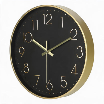 IvoQ Moderne Wandklok - Zwart/Goud - 30 cm - Stil Uurwerk - 3D Muurklok