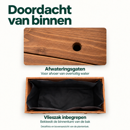 IvoQ Houten Plantenbak – 80 x 40 x 32 cm – FSC Hout – Voor Groenten, Bloemen & Kruiden – Met Drainage en Vlieszak – Voor Tuin & Balkon
