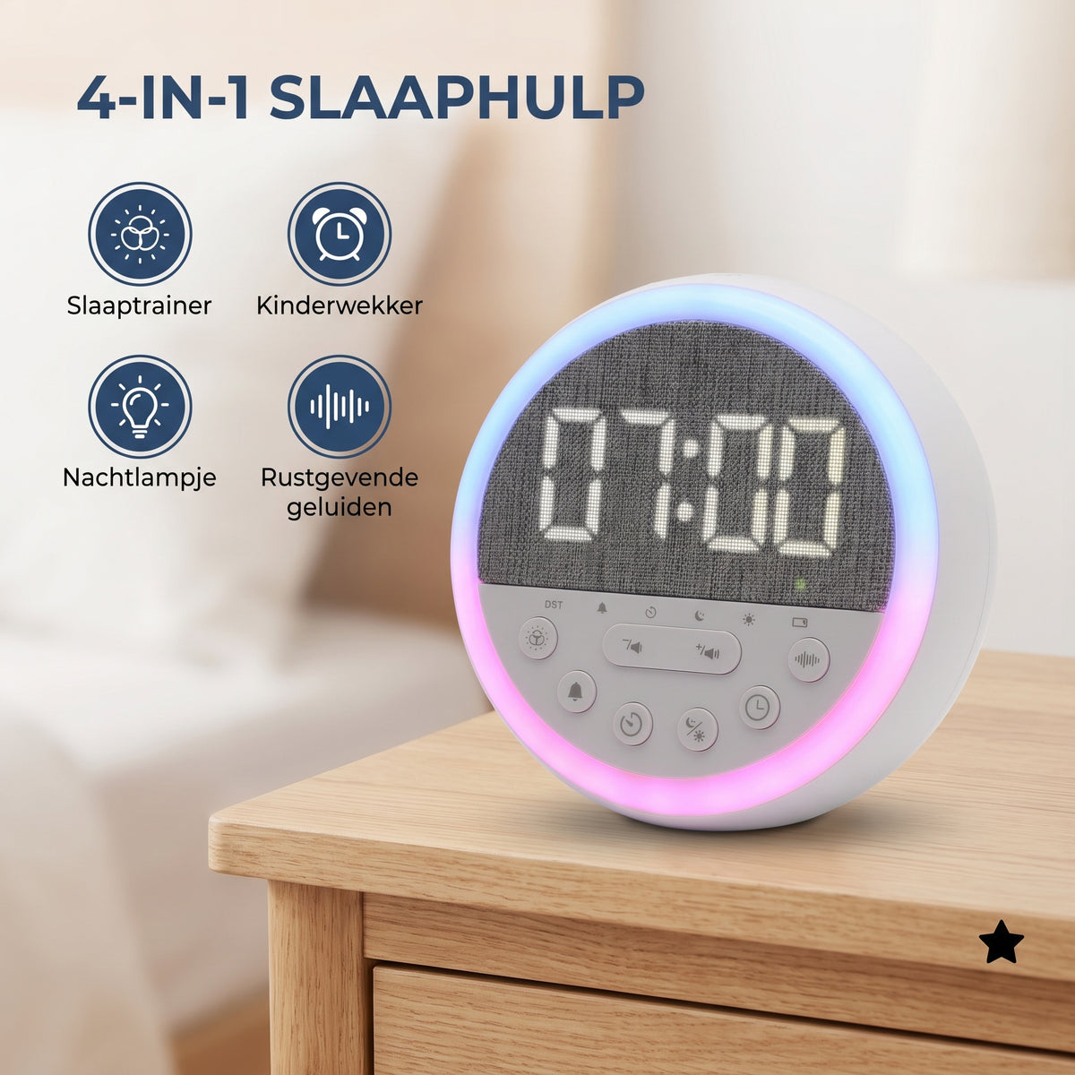 IvoQ Slaaptrainer Kinderen - Kinderwekker - Nachtlampje - White Noise