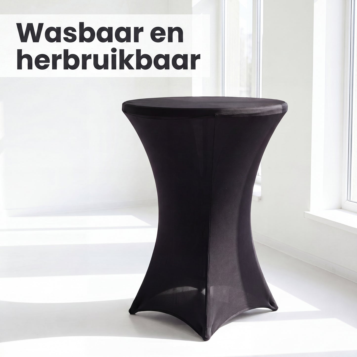IvoQ Luxe Statafelrok Zwart - Statafelhoes Stretch - Ø 80x110 cm - Extra Dik (180gsm) - Kreukvrij & Wasbaar