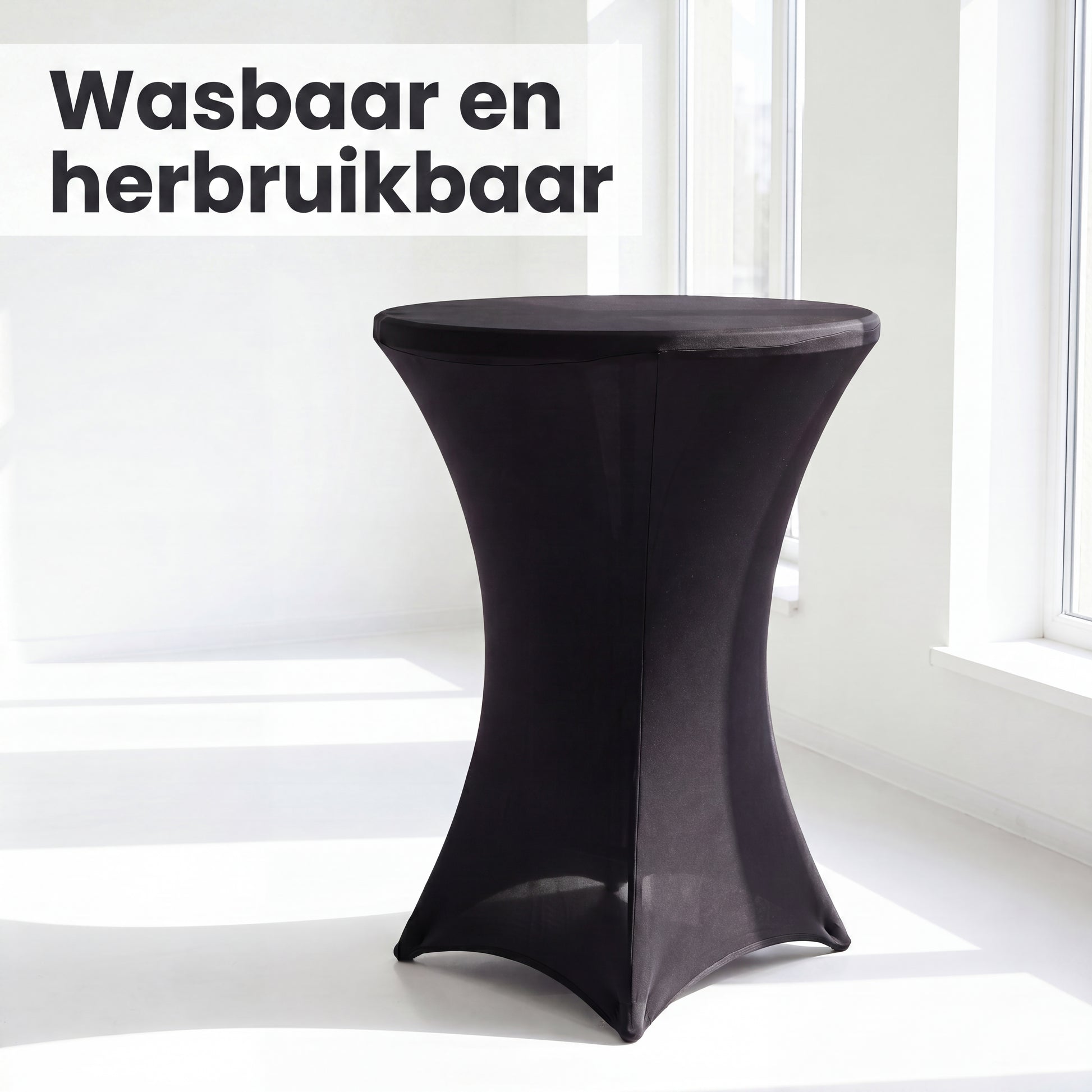 IvoQ Luxe Statafelrok Zwart - Statafelhoes Stretch - Ø 80x110 cm - Extra Dik (180gsm) - Kreukvrij & Wasbaar