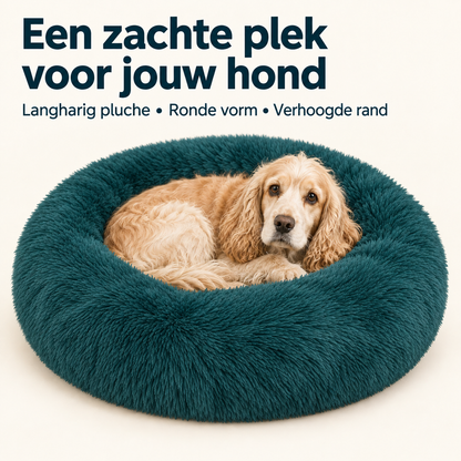 IvoQ Donut Hondenmand 100 cm - Fluffy Hondenkussen - Zacht Pluche - Verhoogde Rand - Petrolblauw