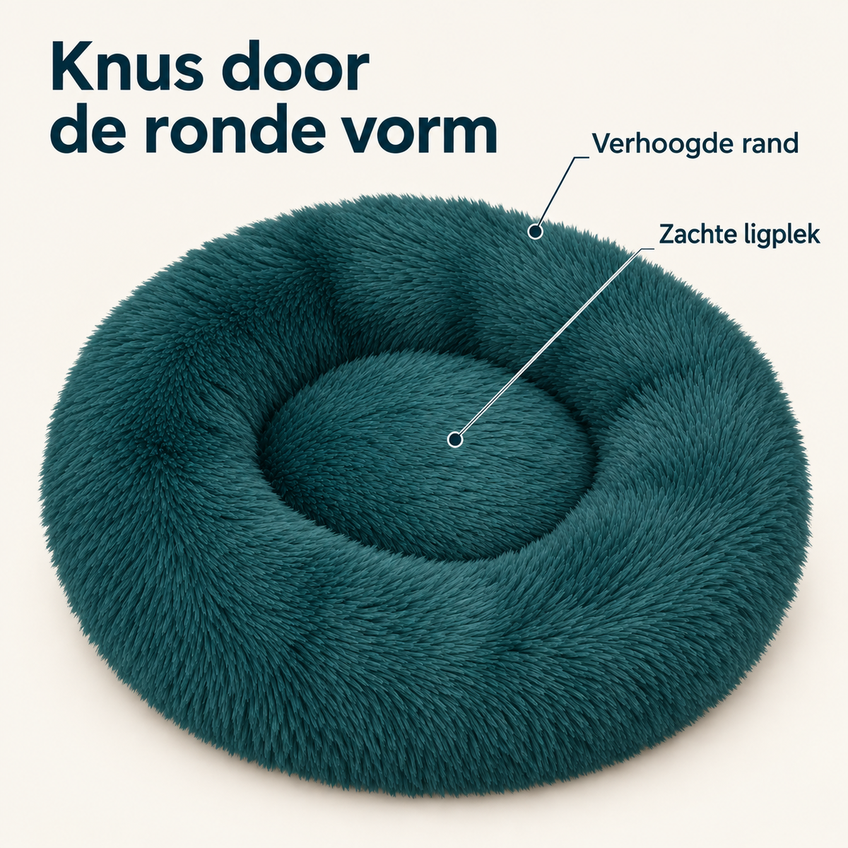 IvoQ Donut Hondenmand 100 cm - Fluffy Hondenkussen - Zacht Pluche - Verhoogde Rand - Petrolblauw
