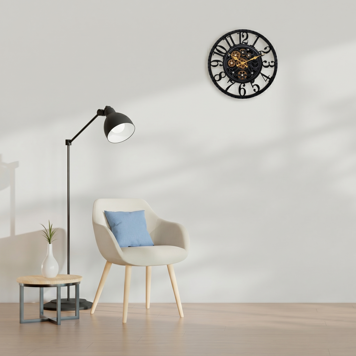 IvoQ Industriële Wandklok met Draaiende Tandwielen - Zwart & Goud - Stoere Muurklok - 40 cm