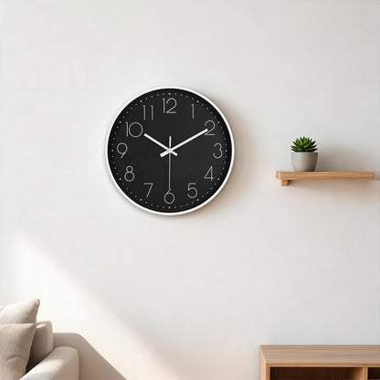 IvoQ Moderne Wandklok - 30 cm - Zwart/Wit - Goed Leesbaar - 3D Cijfers - Muurklok