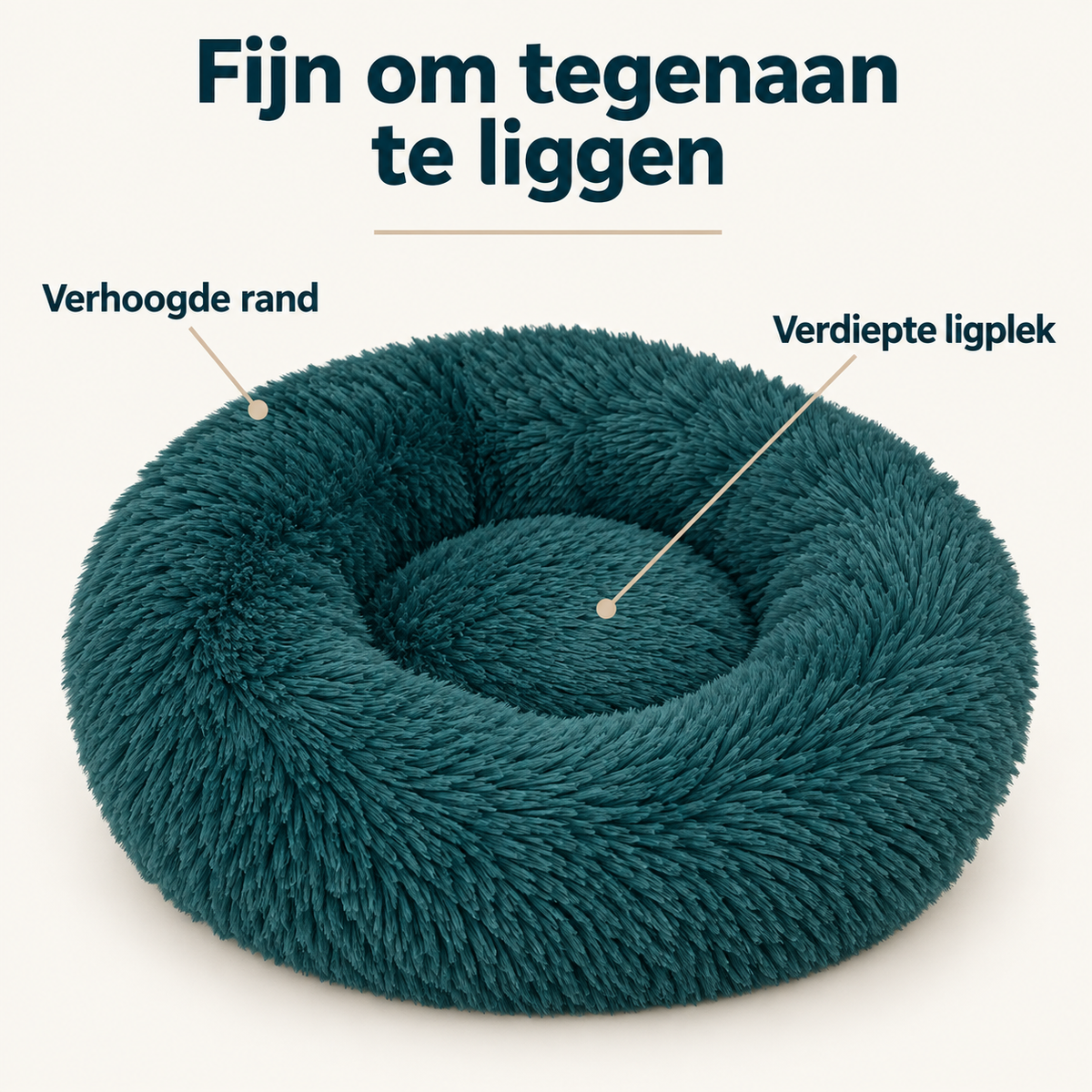 IvoQ Hondenmand Donut - Kattenmand - Zacht Pluche - Verhoogde Rand - Ø 50 cm - Petrolblauw