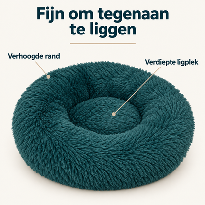 IvoQ Hondenmand Donut - Kattenmand - Zacht Pluche - Verhoogde Rand - Ø 50 cm - Petrolblauw