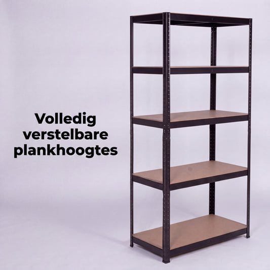 IvoQ Stellingkast Zwart - Metalen Opbergrek - Magazijnstelling - 180x90x40 cm - 5 Planken - 875 kg Draagkracht (175kg per plank)