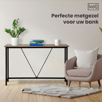 IvoQ Industriële Sidetable - Consoletafel Hout & Metaal - Smalle Haltafel - Eiken Look/Zwart - 120x23x74 cm
