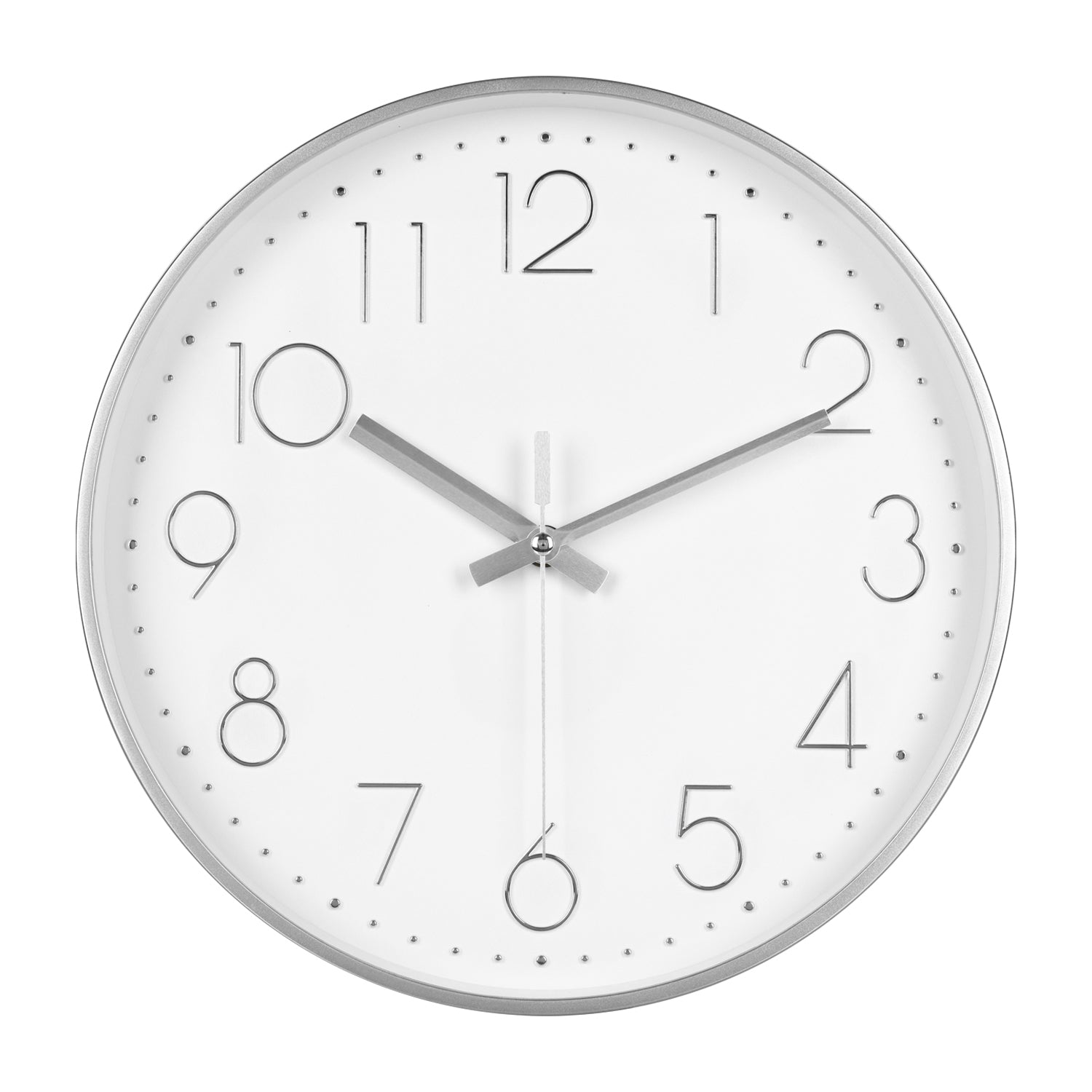 IvoQ Moderne Wandklok 30 cm - 3D Muurklok met Stil Uurwerk - Analoog - Zilver/Wit