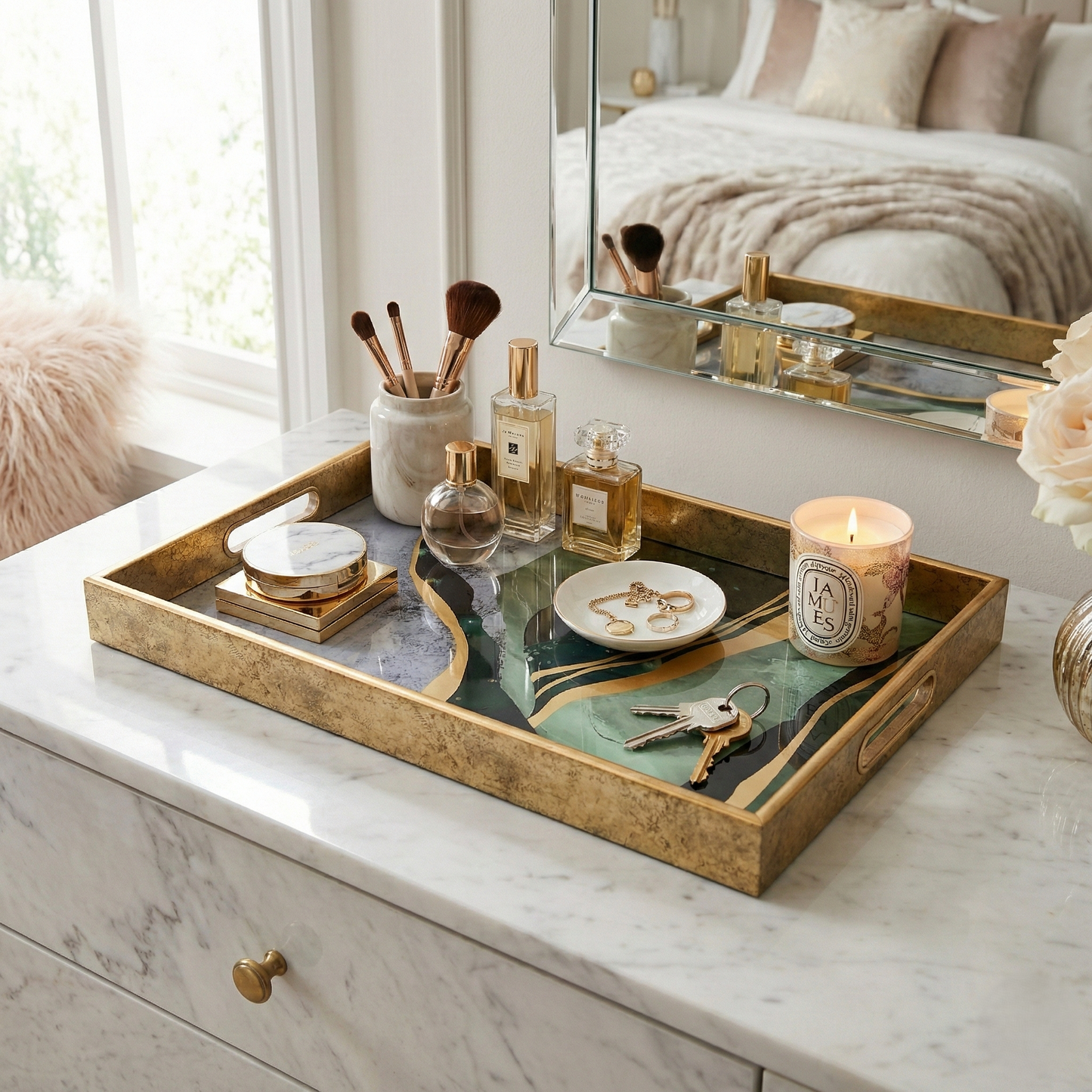 IvoQ Dienblad Marmerlook Groen Goud