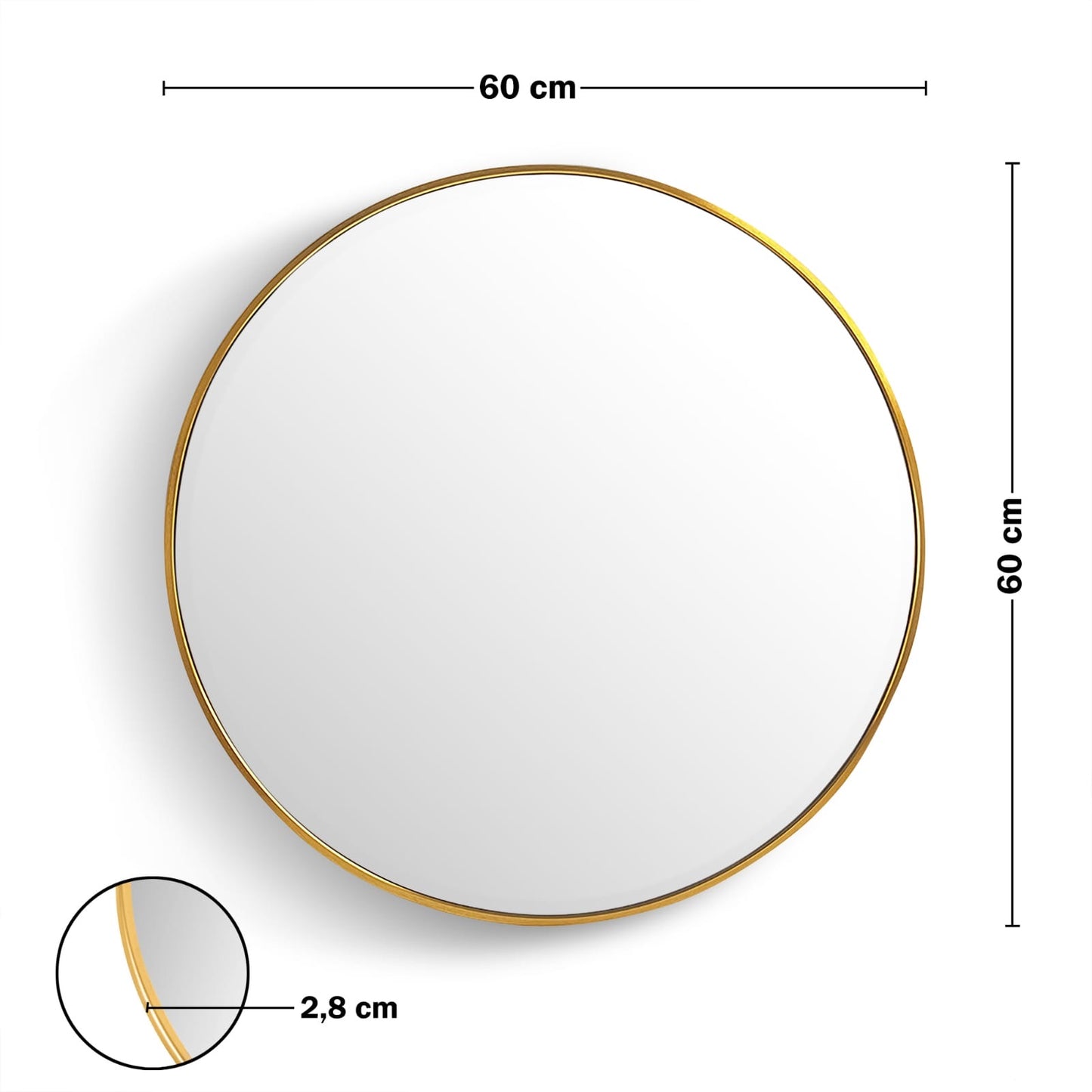 IvoQ Stijlvolle Gouden Wandspiegel 60 cm – Perfect voor Elke Kamer – Badkamer/Make-up Spiegel - Ronde Design Wandspiegel